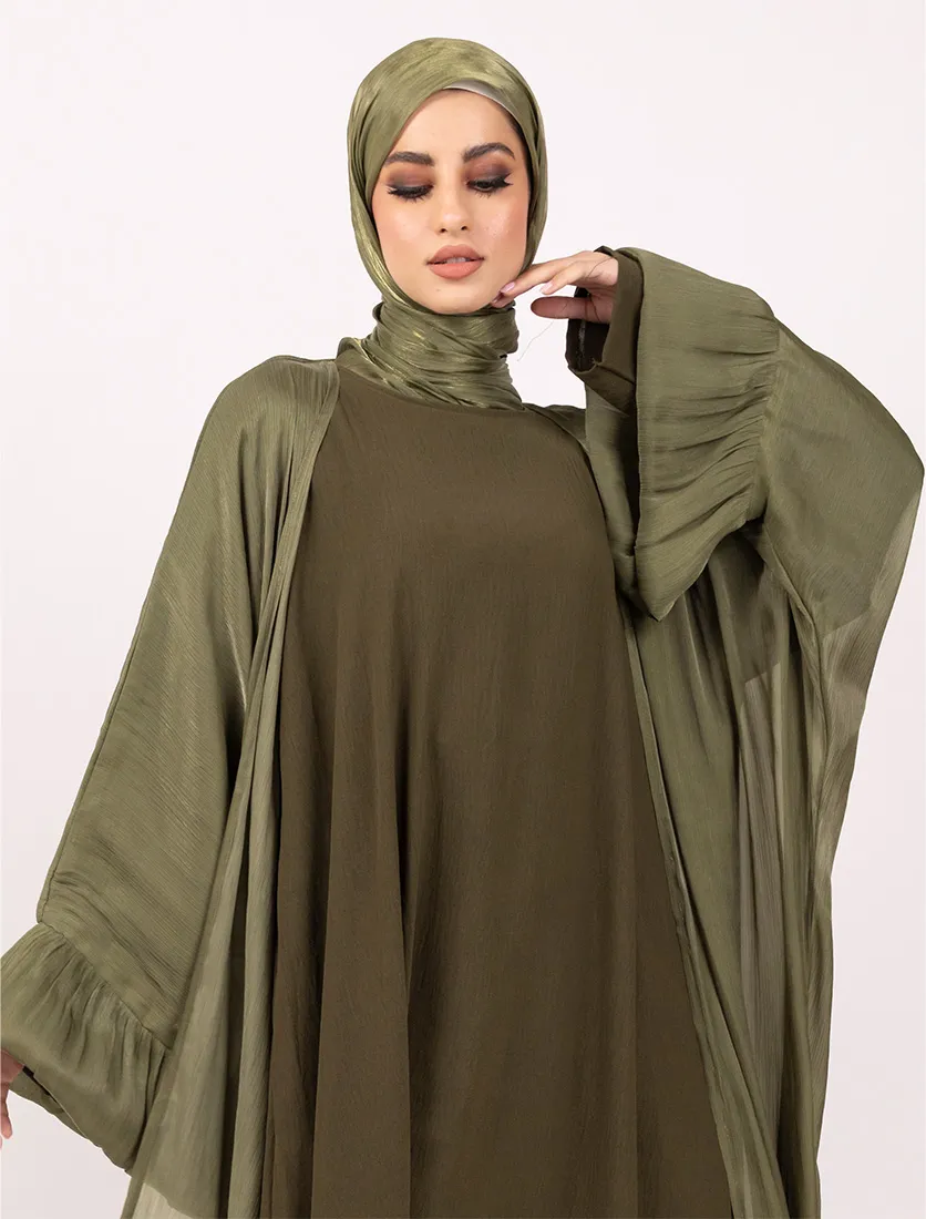 Olive Open Organza Kaftan Set